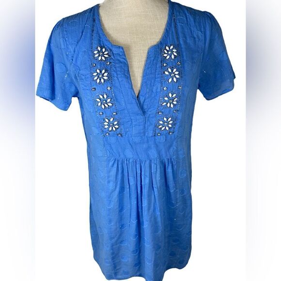 Mud Pie Gorgeous Blue Rhinestone Embellished Swimsuit Coverup Tunic Dress - Picture 1 of 6